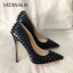 Veowalk Black Full Punk Rivets Heels