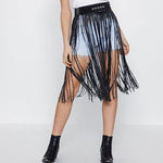 High Waist Faux Leather Fringe Tassels Skirt