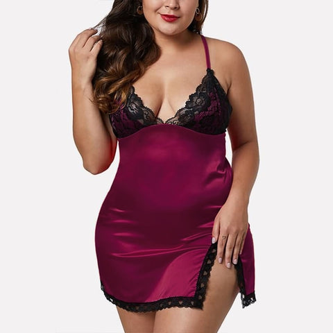 Plus Size Nightgown Satin Silk Lace