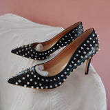 Veowalk Black Full Punk Rivets Heels