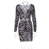 Zebra Print Lace Up Mini Dress