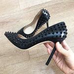 Veowalk Black Full Punk Rivets Heels