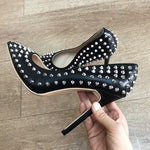 Veowalk Black Full Punk Rivets Heels