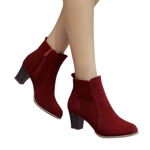 Suede Leather Ankle Boots High Heel