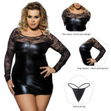 Plus Size Dress Long Sleeve Lace Leather Babydoll